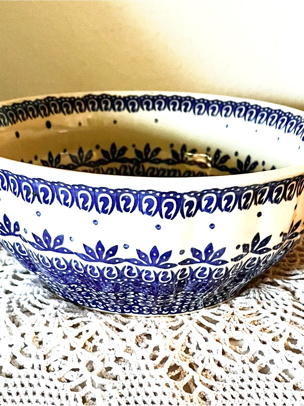 Polish handmade Blue and White Decorative 9” Ceramic serving/mixing bowl